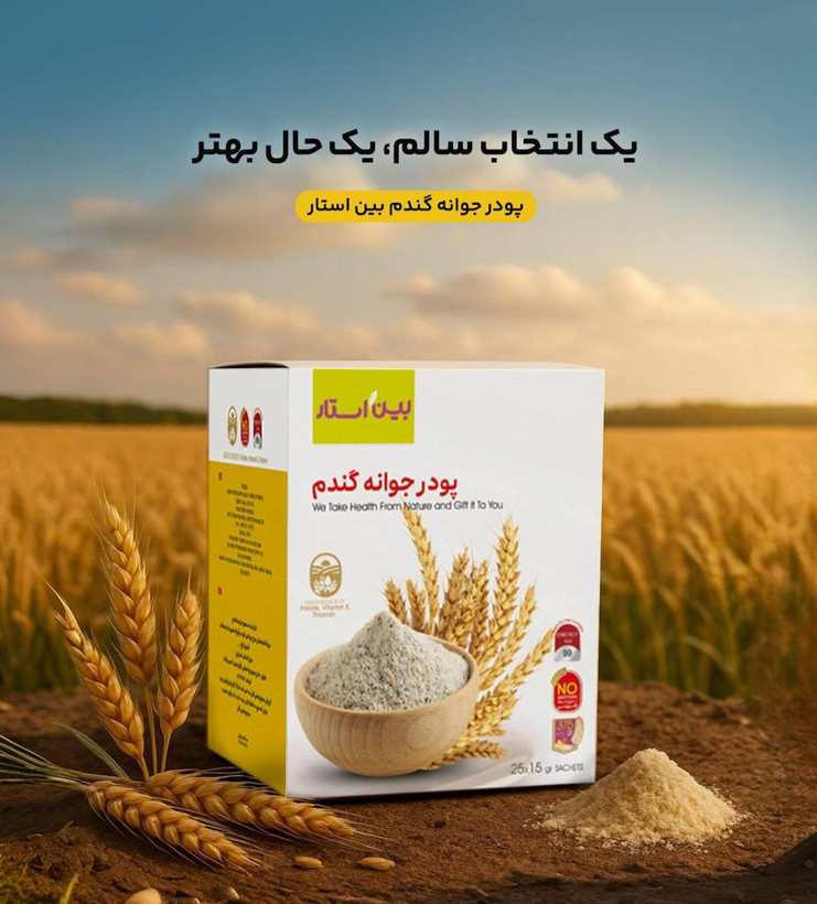 پودر جوانه گندم پک سه عددی برند بین استار برای تپلی بدن و صورت دوره سه ماهه پک سه عددی